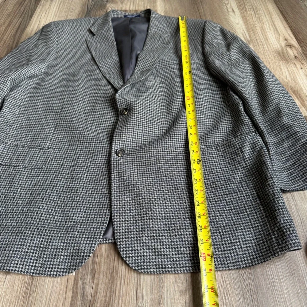 Vintage Chaps Ralph Lauren Wool Alpaca Houndstooth Blazer Sport Coat Gray Black